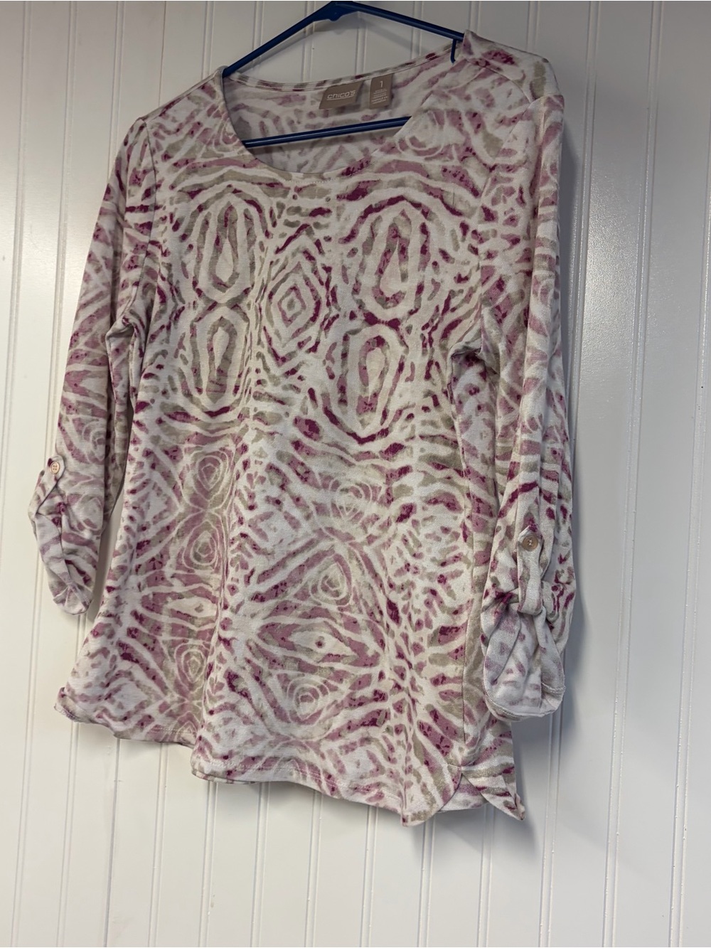 Chico’s Pink Patterned Roll-Sleeve Women’s Knit Top Medium